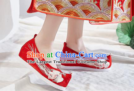 China National Embroidered Phoenix Shoes Traditional Red Cloth Shoes Handmade Ancient Princess Shoes