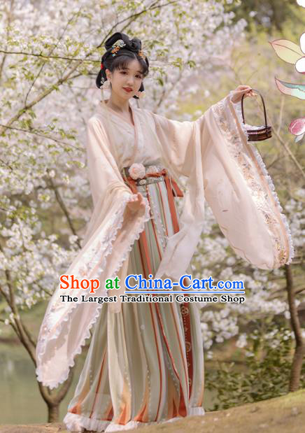 China Traditional Jin Dynasty Royal Princess Historical Clothing Ancient Flower Goddess Hanfu Dress Apparels