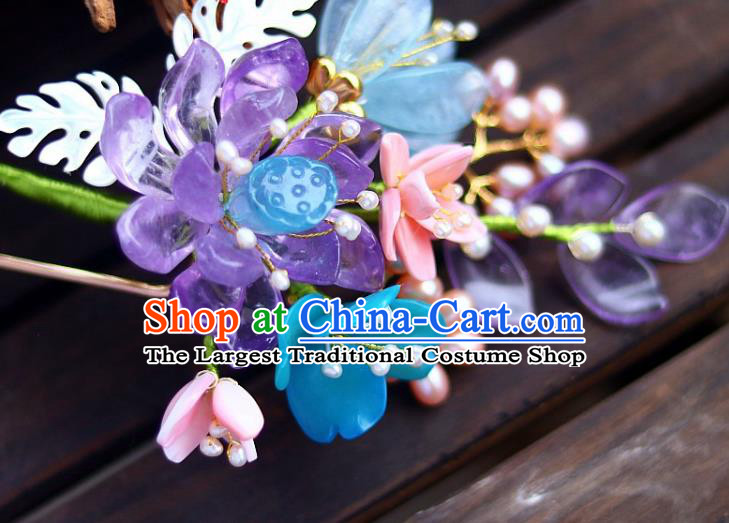 Chinese Traditional Hanfu Headdress Ancient Princess Amethyst Lotus Hairpin