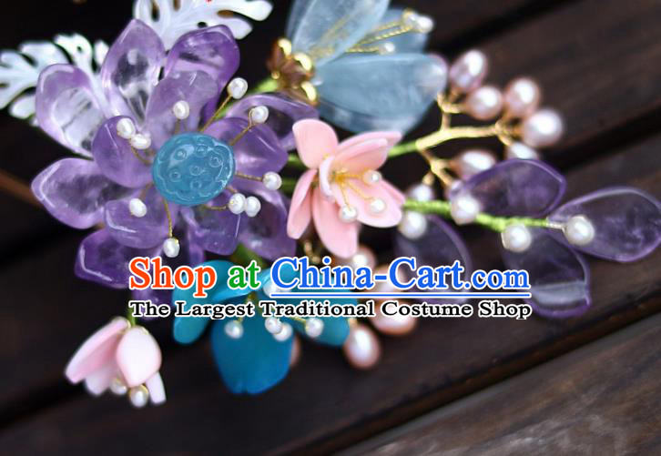 Chinese Traditional Hanfu Headdress Ancient Princess Amethyst Lotus Hairpin