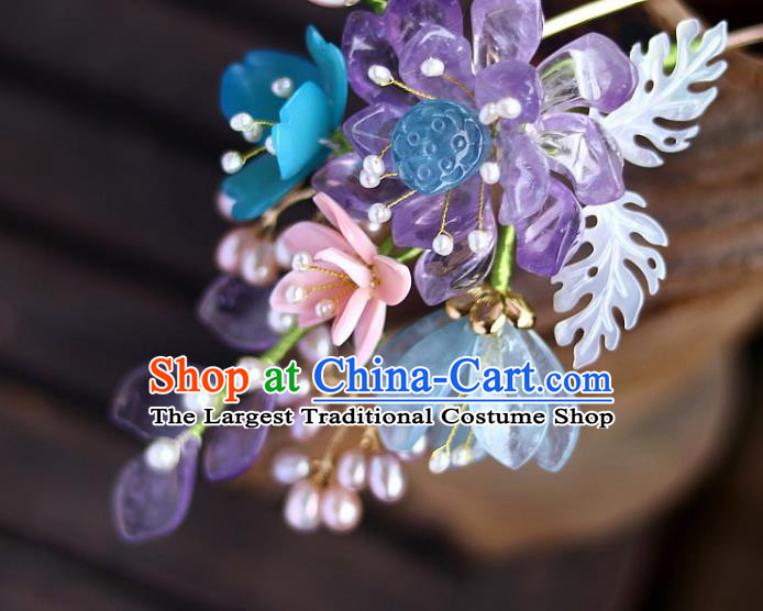 Chinese Traditional Hanfu Headdress Ancient Princess Amethyst Lotus Hairpin