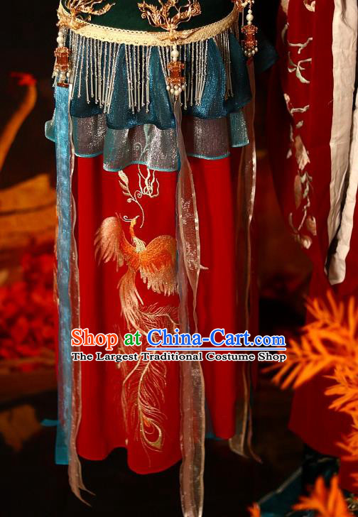 China Handmade Embroidered Phoenix Lantern Ancient Palace Lantern Traditional Song Dynasty Red Silk Portable Lamp