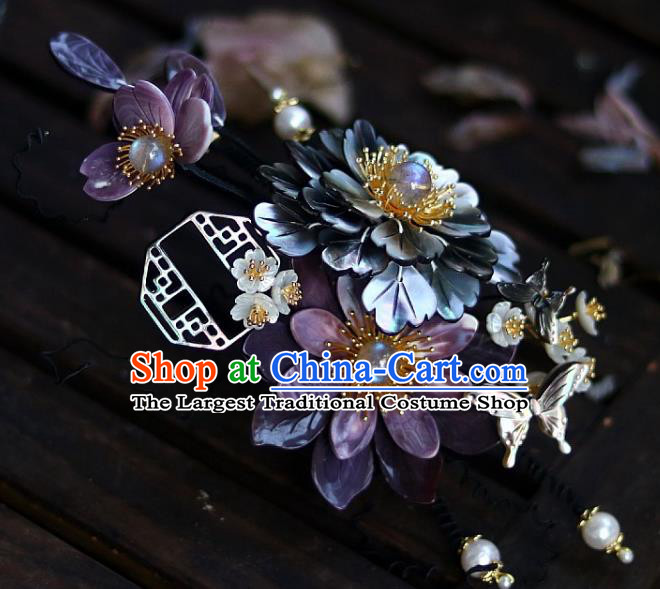 Chinese Ancient Princess Shell Peony Hairpin Traditional Ming Dynasty Court Butterfly Flowers Hair Stick