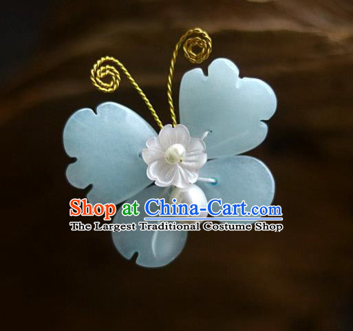 Chinese Ancient Palace Princess Hairpin Traditional Song Dynasty Aquamarine Butterfly Hair Stick