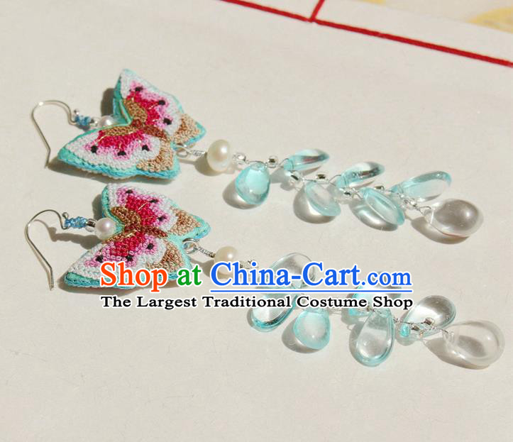 China Classical Cheongsam Tassel Ear Jewelry Handmade National Embroidered Butterfly Earrings