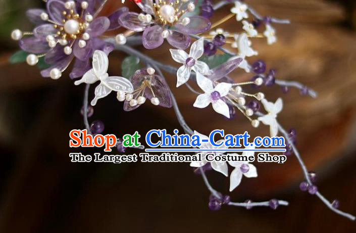 Chinese Ancient Princess Shell Butterfly Fragrans Hairpin Traditional Song Dynasty Court Amethyst Hair Stick