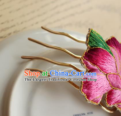 China Handmade Classical Cheongsam Hairpin National Embroidered Rosy Peony Hair Comb