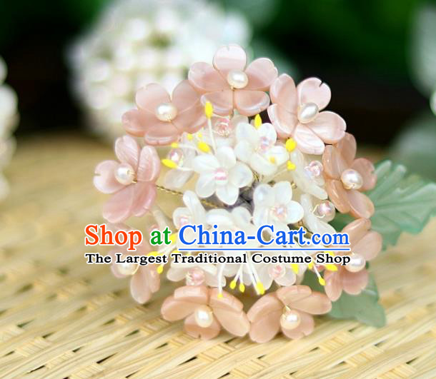 Chinese Ancient Palace Princess Pearls Hairpin Traditional Song Dynasty Court Lady Shell Hydrangea Hair Crown