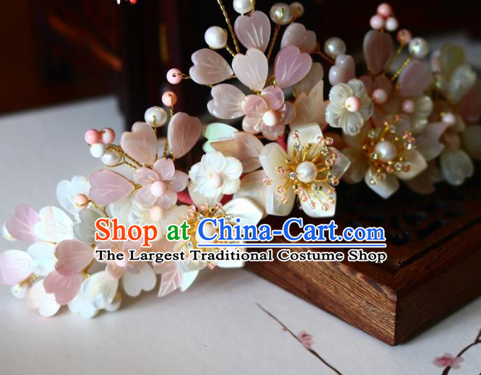 Chinese Ancient Imperial Concubine Hairpin Traditional Song Dynasty Court Shell Sakura Hair Crown