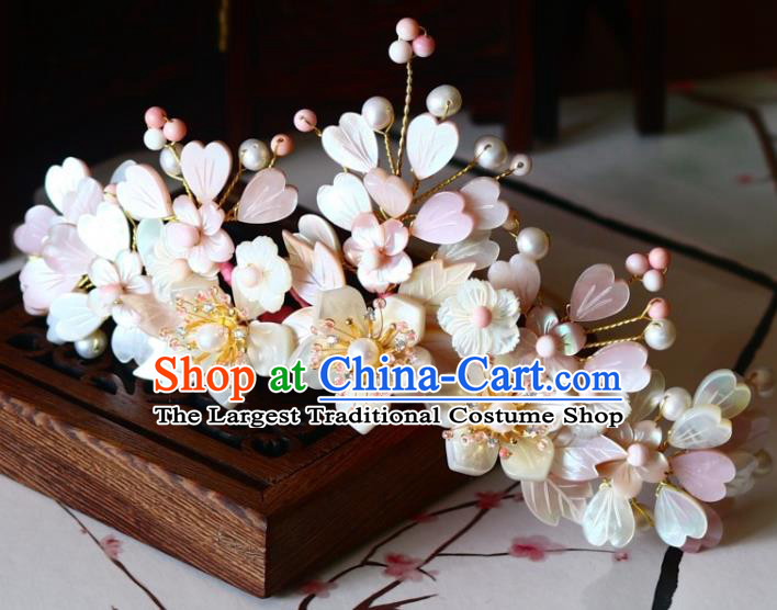 Chinese Ancient Imperial Concubine Hairpin Traditional Song Dynasty Court Shell Sakura Hair Crown