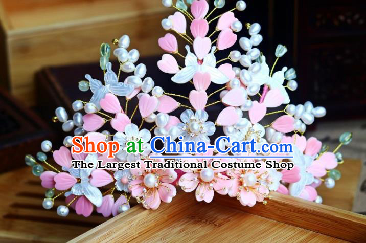 Chinese Ancient Court Woman Pearls Hairpin Traditional Song Dynasty Imperial Concubine Shell Flowers Butterfly Hair Crown