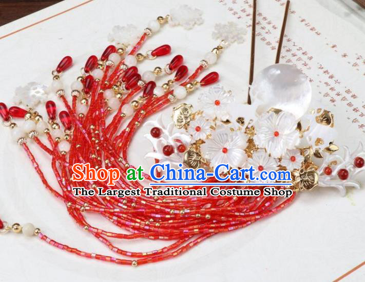 Chinese Ancient Princess Hair Accessories Traditional Tang Dynasty Red Beads Tassel Hair Claw