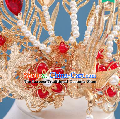Chinese Traditional Ming Dynasty Wedding Hair Accessories Ancient Empress Golden Phoenix Coronet