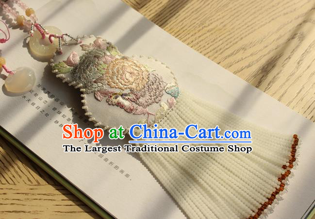 China Traditional Cheongsam Necklace Accessories Handmade Double Side Embroidered Gourd Tassel Necklet