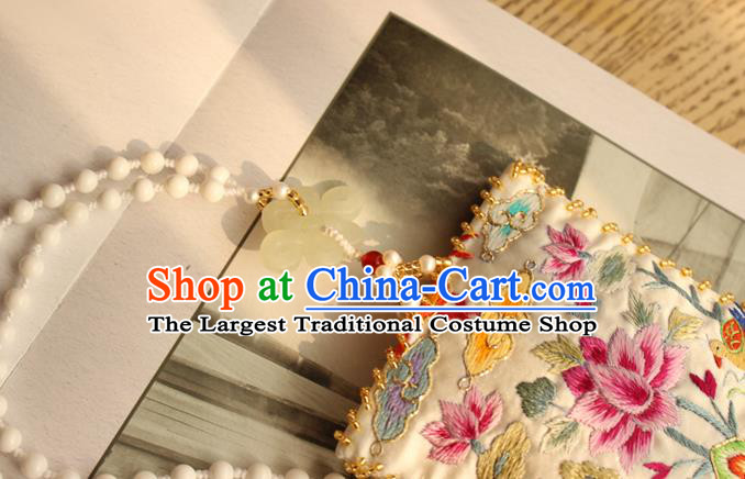 China Handmade Double Side Embroidered Lotus Necklet Traditional Cheongsam Yellow Beads Tassel Necklace Accessories