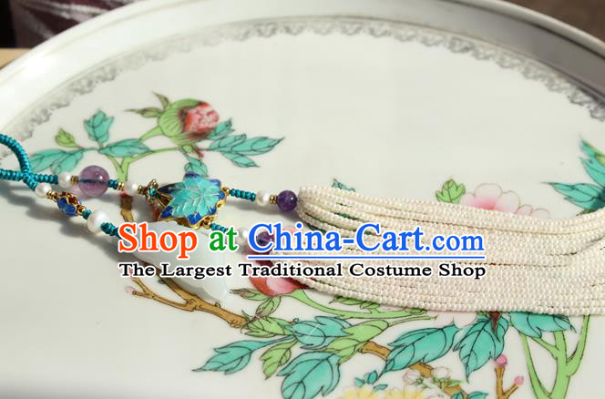 Chinese National Pearls Tassel Pendant Classical Qipao Dress Cloisonne Maple Leaf Brooch
