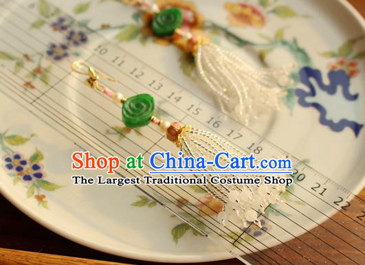 China Classical Cheongsam Jade Cloud Ear Jewelry Handmade National Pearls Tassel Earrings