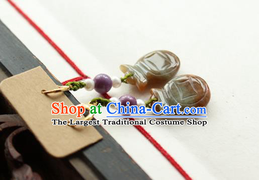 China Classical Cheongsam Ussingite Ear Jewelry Handmade National Jade Coin Earrings