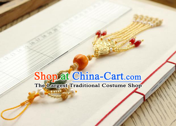 Chinese National Golden Gourd Tassel Pendant Classical Qipao Dress Jade Peace Buckle Brooch