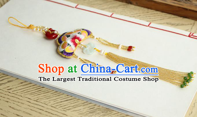 Chinese National Beads Tassel Jade Pendant Classical Qipao Dress Embroidered Sachet Brooch