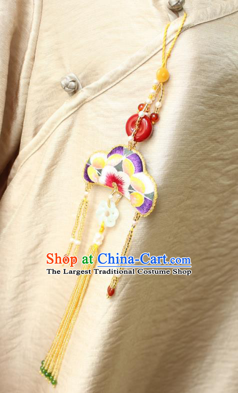 Chinese National Beads Tassel Jade Pendant Classical Qipao Dress Embroidered Sachet Brooch