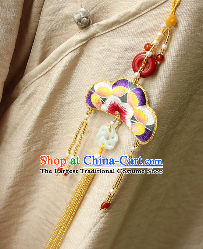 Chinese National Beads Tassel Jade Pendant Classical Qipao Dress Embroidered Sachet Brooch