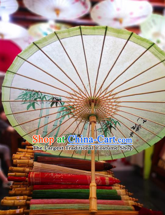 China Traditional Hanfu Oilpaper Umbrella Hand Ink Painting Bamboo Umbrella Classical Green Oil Paper Umbrella