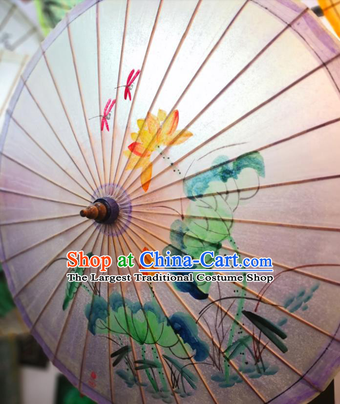 China Classical Dance Violet Oil Paper Umbrella Traditional Hanfu Painting Lotus Umbrella Handmade Oilpaper Umbrella