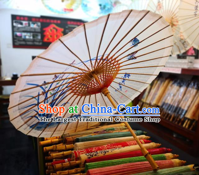 China Handmade Oilpaper Umbrella Classical Dance Oil Paper Umbrella Traditional Hanfu Painting Orchids Umbrella