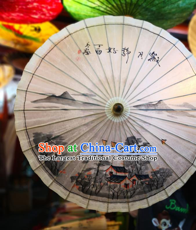 China Traditional Hanfu Umbrella Handmade Oilpaper Umbrella Ink Painting Oil Paper Umbrella
