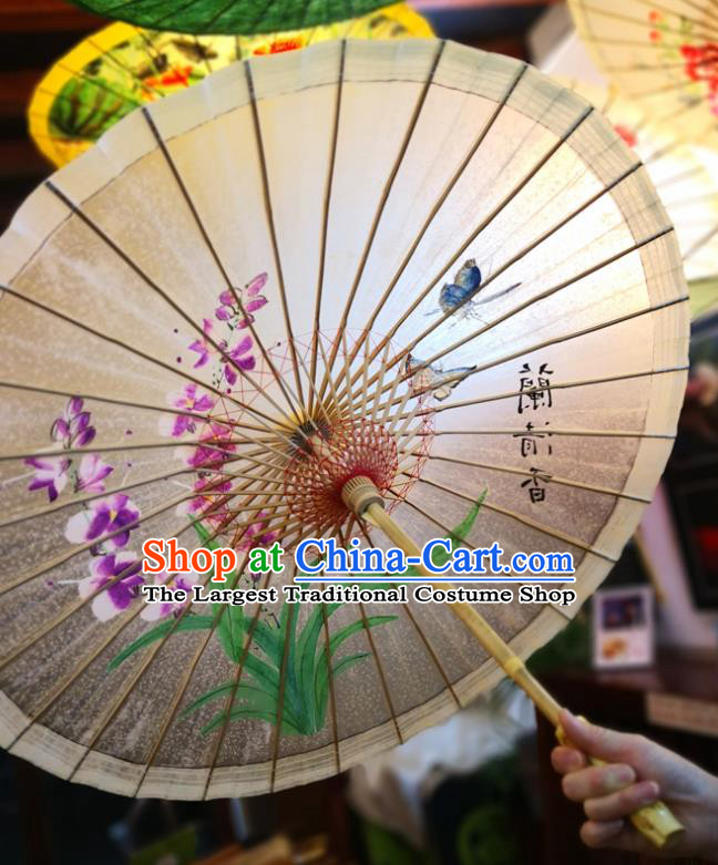 China Ink Painting Phalaenopsis Orchids Oil Paper Umbrella Traditional Hanfu Umbrella Handmade Oilpaper Umbrella