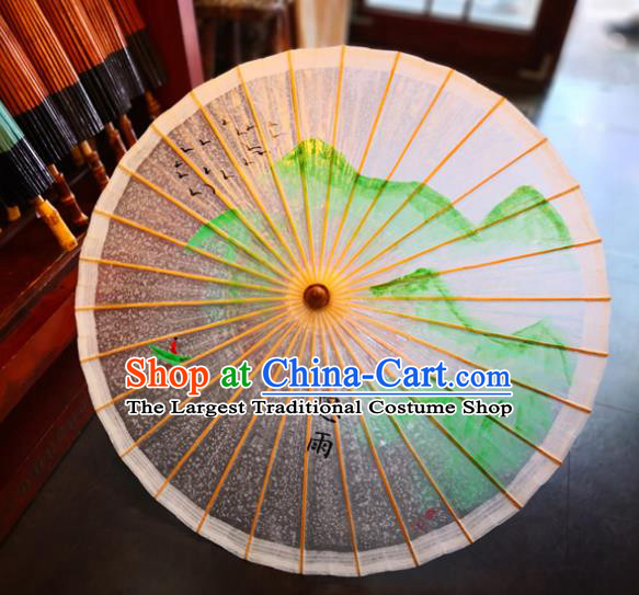 China Handmade Oilpaper Umbrella Ink Painting Landscape Oil Paper Umbrella Traditional Hanfu Umbrella