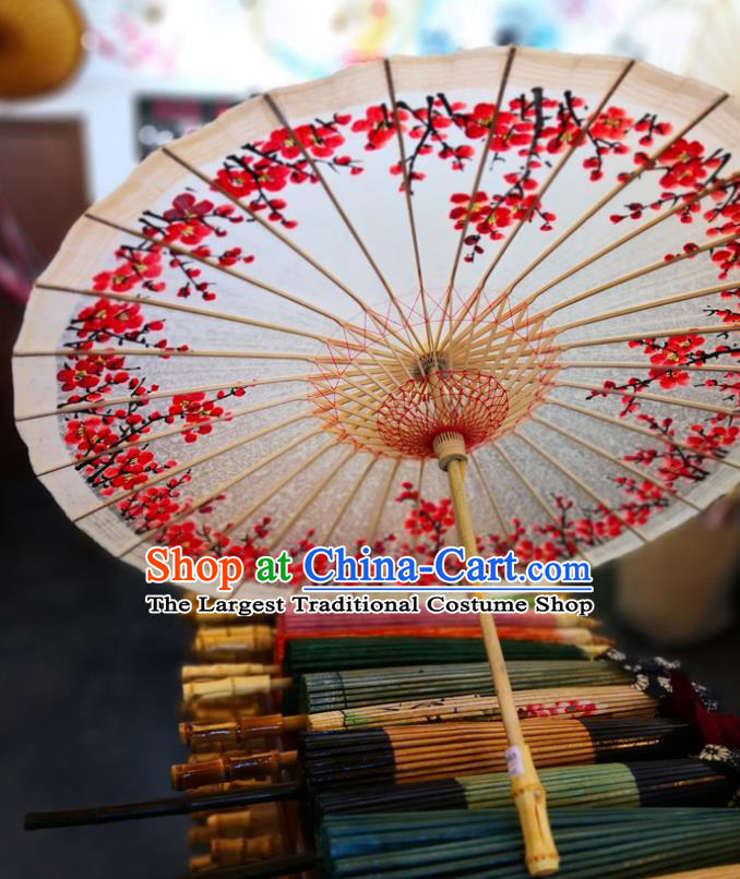 China Hand Painting Red Plum Blossom Umbrella Classical Dance Oil Paper Umbrella Traditional Hanfu Oilpaper Umbrella