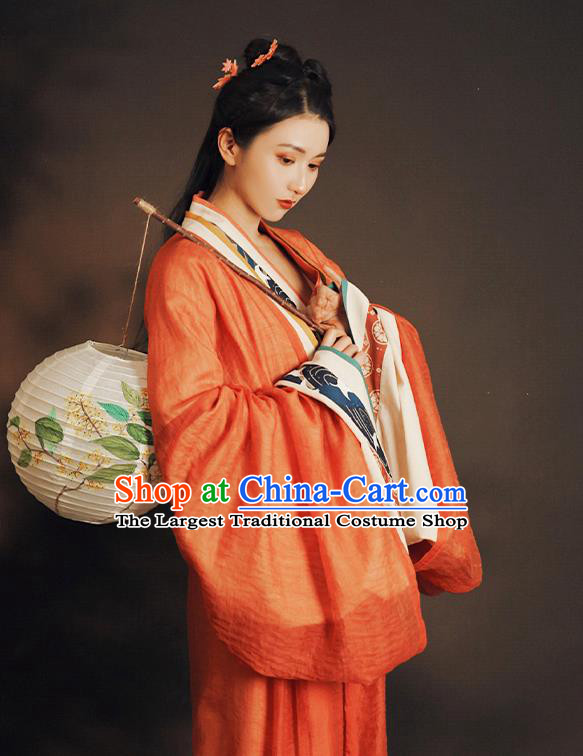 China Ancient Jin Dynasty Palace Princess Historical Clothing Traditional Orange Hanfu Dress Garment