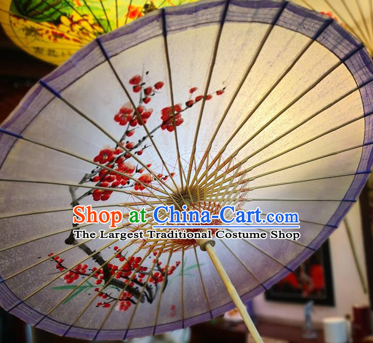China Ink Painting Plum Blossom Oil Paper Umbrella Traditional Hanfu Dance Umbrella Handmade Violet Oilpaper Umbrella