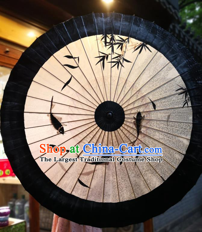 China Handmade Ink Painting Bamboo Fishes Oilpaper Umbrella Traditional Oil Paper Umbrella Classical Dance Umbrella