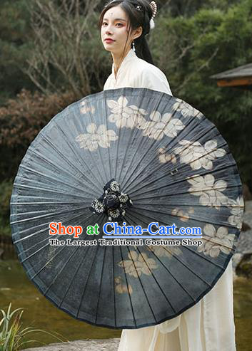 China Handmade Grey Oil Paper Umbrella Classical Dance Painting Lotus Oilpaper Umbrella Traditional Craft