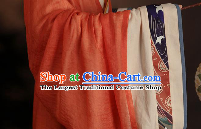 China Ancient Jin Dynasty Palace Princess Historical Clothing Traditional Orange Hanfu Dress Garment