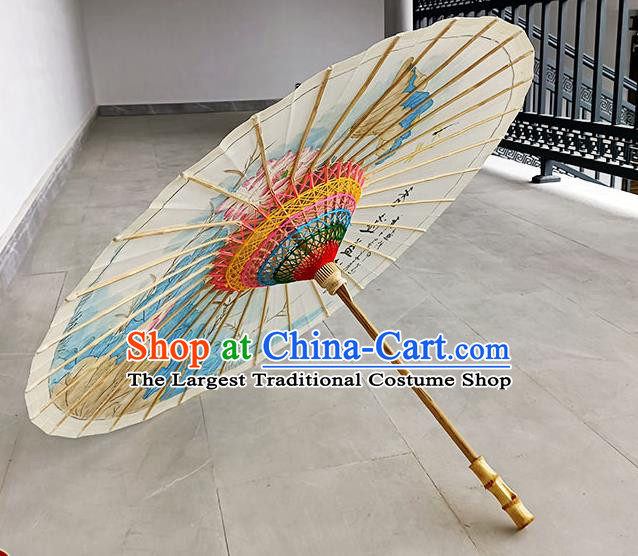 China Classical Dance Oil Paper Umbrella Hand Painting Lotus Oilpaper Umbrella Traditional Umbrella Craft