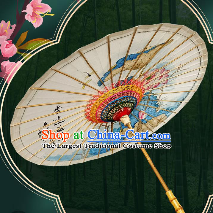 China Classical Dance Oil Paper Umbrella Hand Painting Lotus Oilpaper Umbrella Traditional Umbrella Craft