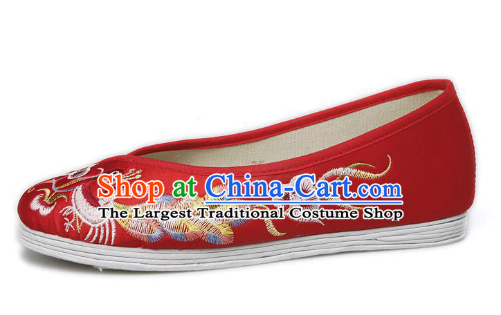 China Traditional Embroidered Phoenix Red Shoes National Wedding Bride Boots