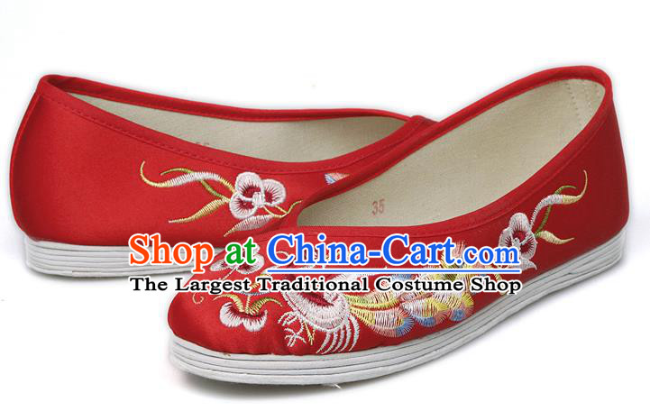 China Traditional Embroidered Phoenix Red Shoes National Wedding Bride Boots