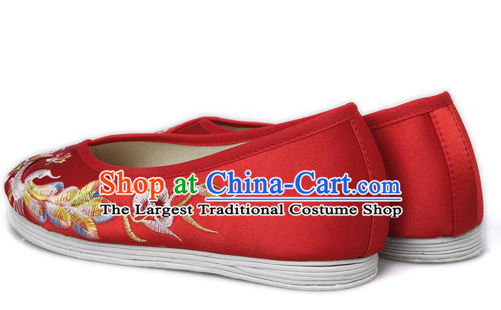 China Traditional Embroidered Phoenix Red Shoes National Wedding Bride Boots