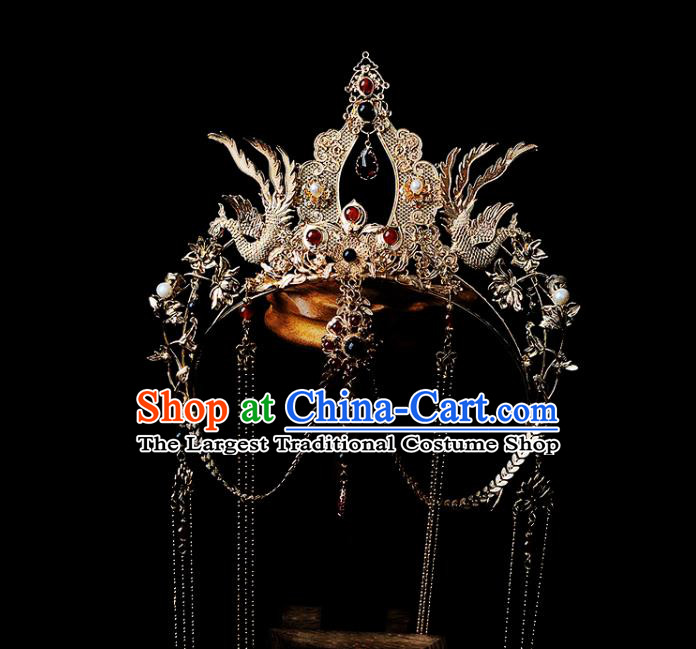 China Ancient Cosplay Court Lady Hair Accessories Handmade Traditional Tang Dynasty Golden Phoenix Hair Crown