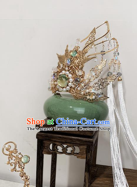 China Ancient Goddess Tassel Hair Crown Handmade Traditional Ming Dynasty Princess Headwear