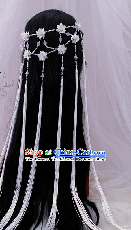 China Handmade Traditional Cosplay Princess White Tassel Hair Clasp Ancient Fairy Hair Accessories