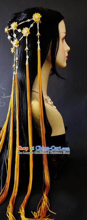 China Ancient Fairy Hair Accessories Handmade Traditional Cosplay Princess Golden Tassel Hair Clasp