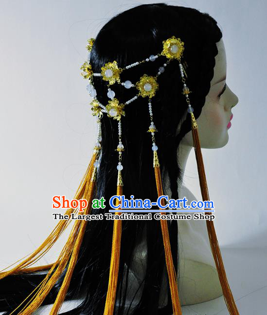 China Ancient Fairy Hair Accessories Handmade Traditional Cosplay Princess Golden Tassel Hair Clasp