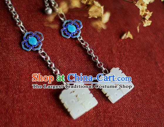 China Traditional Cheongsam Cloisonne Silver Ear Accessories National Wedding Jade Earrings