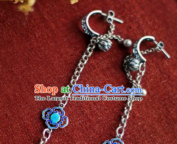 China Traditional Cheongsam Cloisonne Silver Ear Accessories National Wedding Jade Earrings